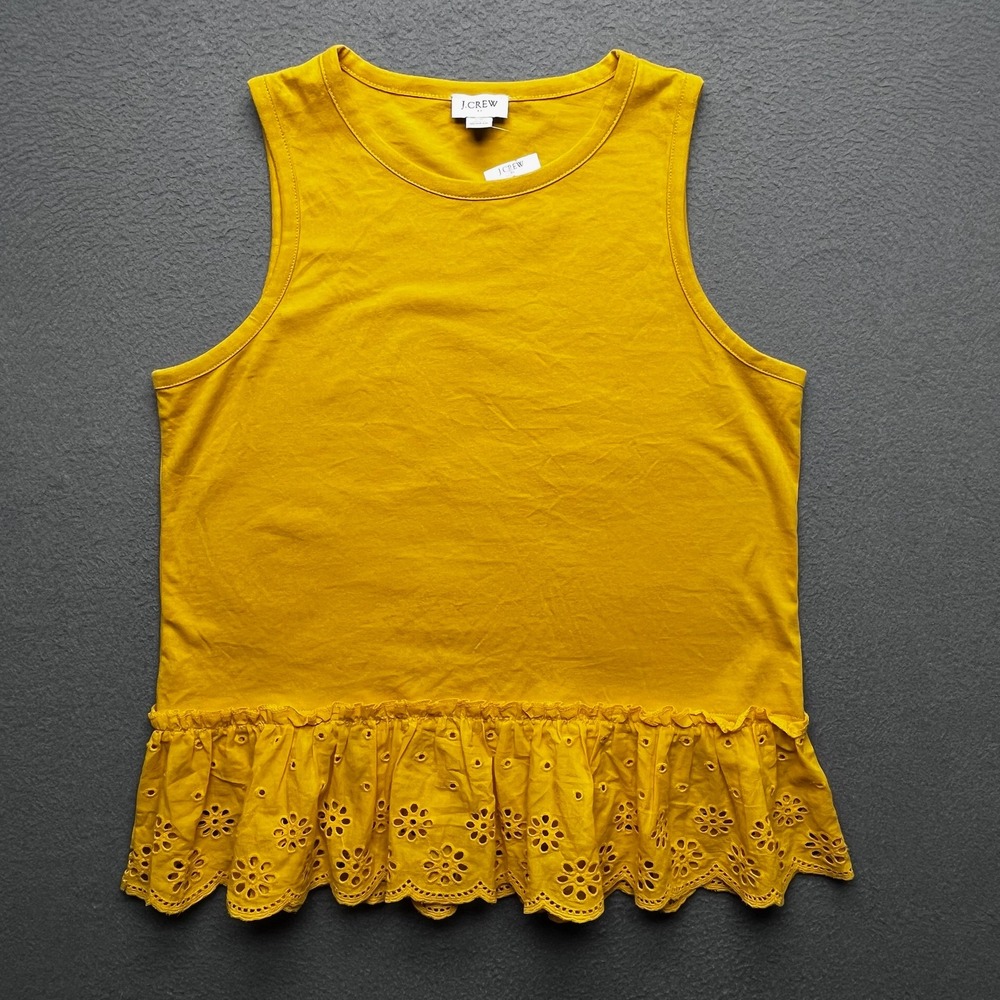 NWT J.Crew Women Tank Top Cotton Eyelet Ruffle Yellow XS AN702 Boho Summer